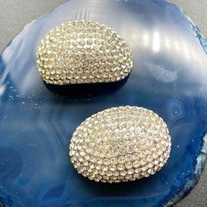 Authentic JARIN Vintage Designer Clip On Crystal Rhinestone Silver Tone Earrings